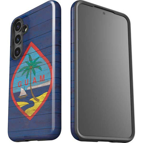 Guam Flag Dark Wood Galaxy S24 Plus Impact Case